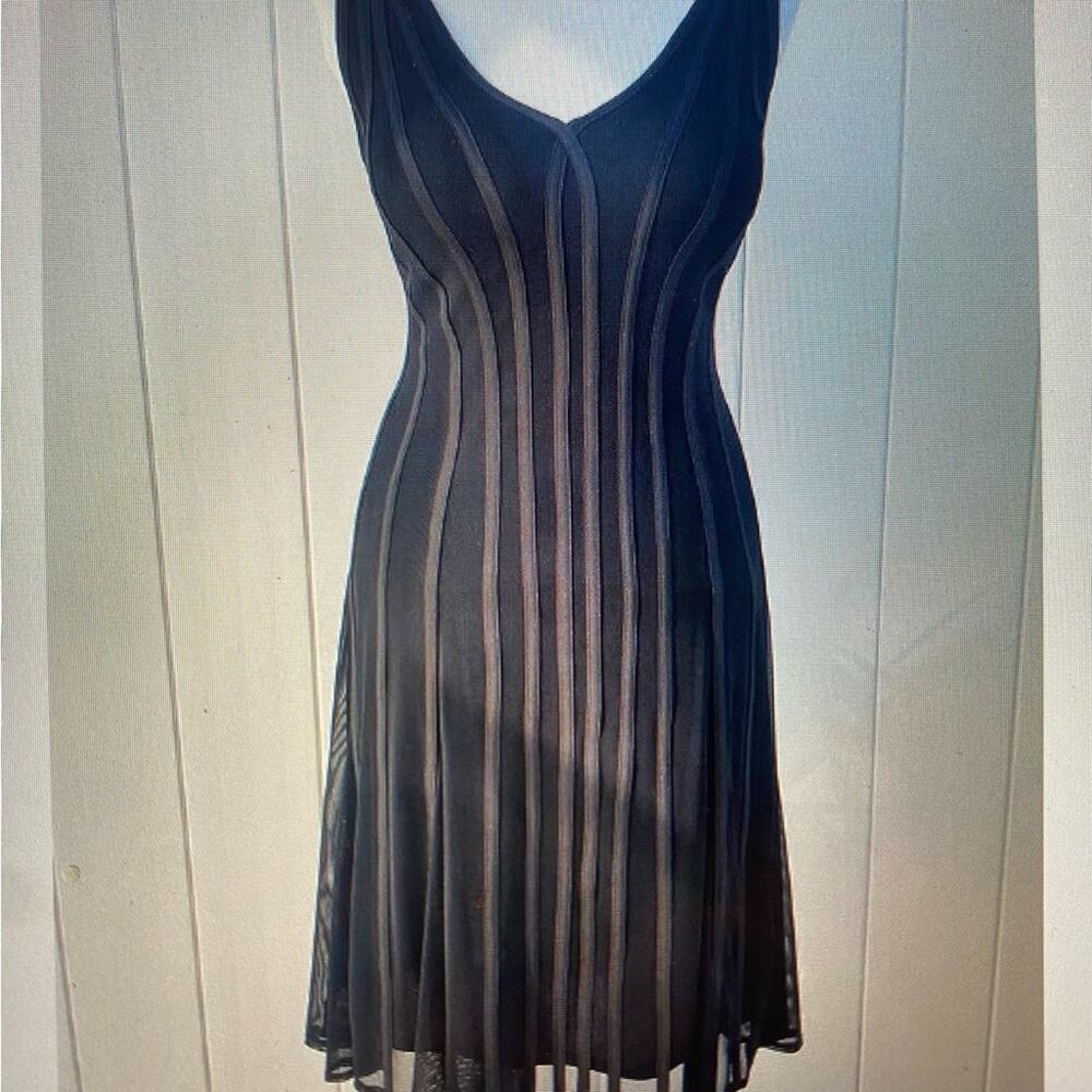 Tadashi Dress Sleeveless Double V Midi Cocktail Evening Mesh Black Womens Size M